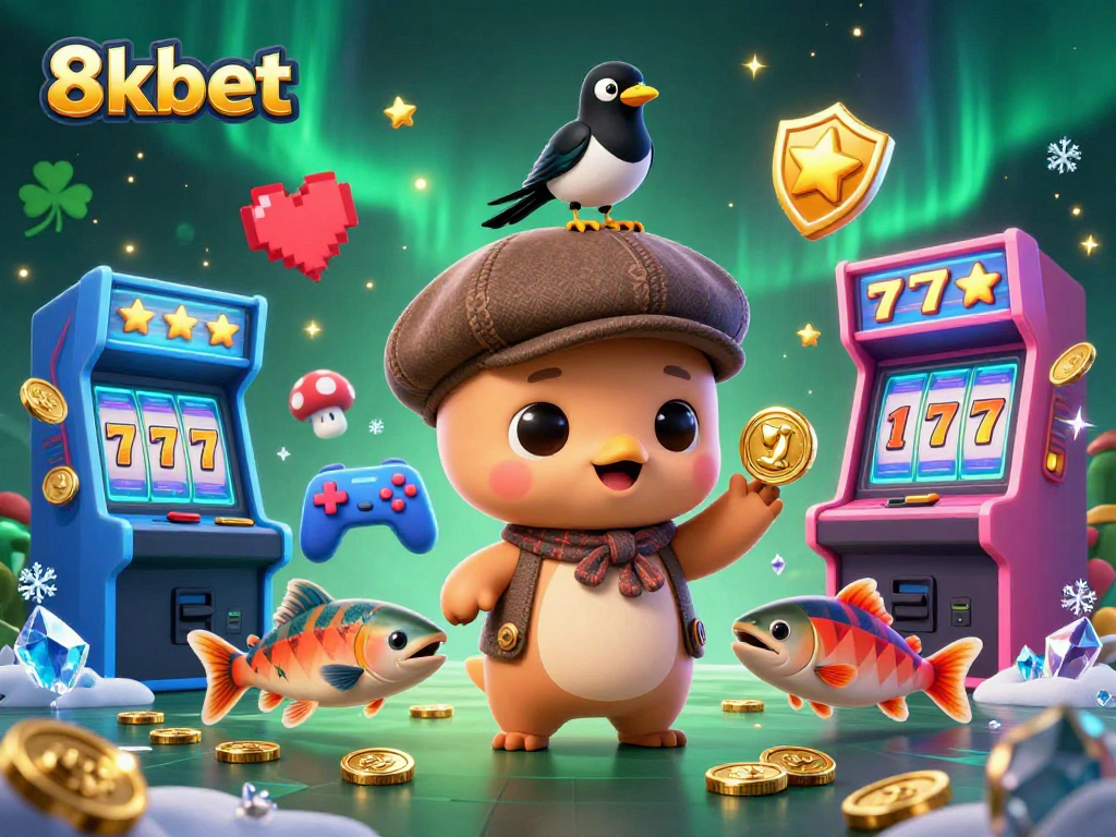 Join the fun at 8xbet’s dynamic casino scene featuring colorful characters and slot machines.