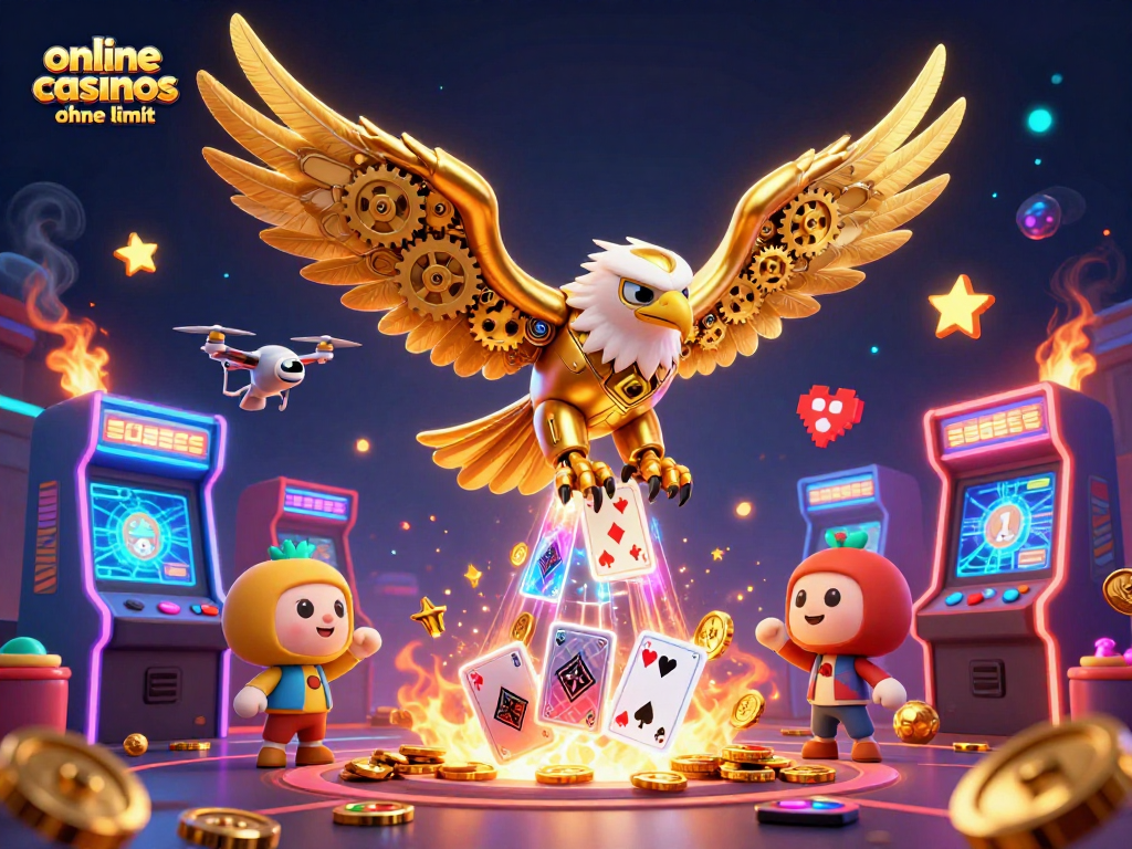 Engage in thrilling gameplay with online casinos ohne limit featuring cybernetic eagles and arcade machines.