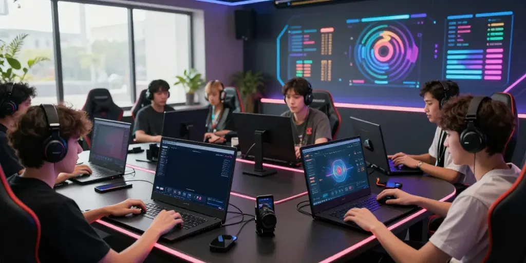 Players engaging with the singatoto link in a modern online gaming setup, showcasing vibrant gameplay and data analytics.