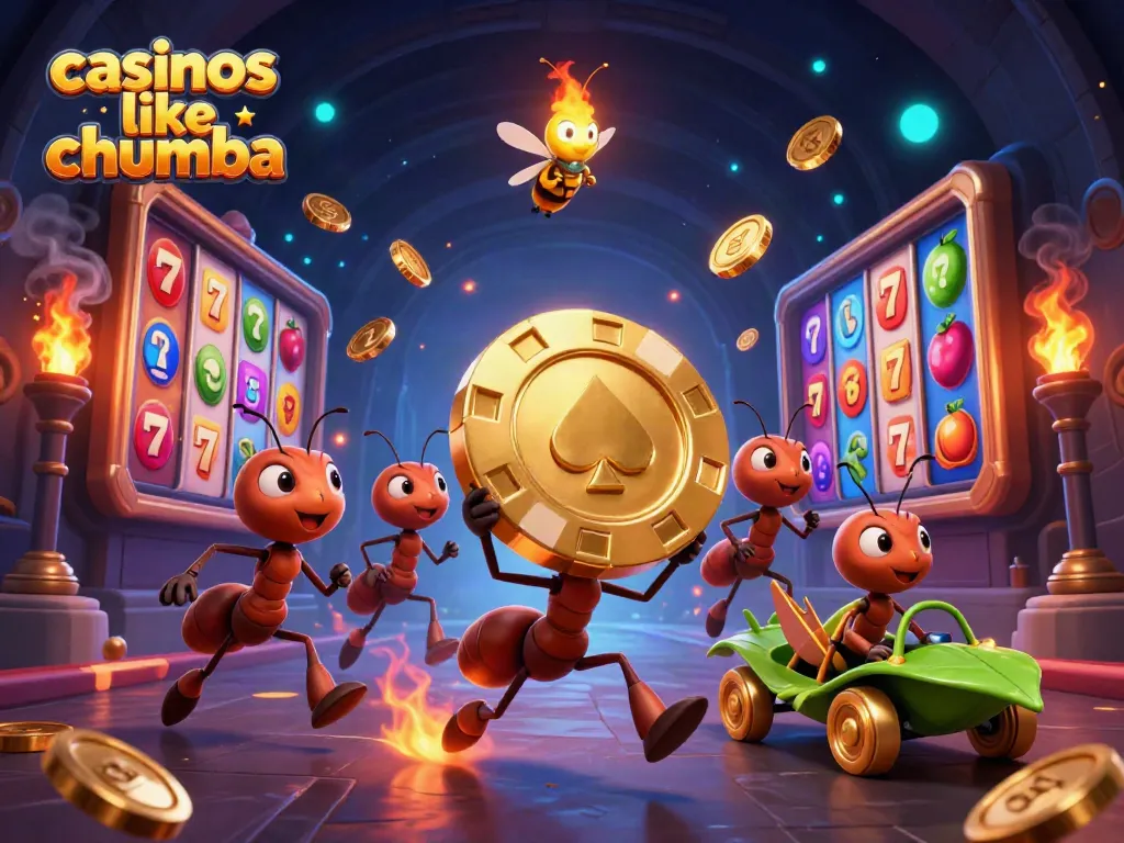 Play at casinos like Chumba with vibrant reels, animated ants, and a thrilling heist scene.