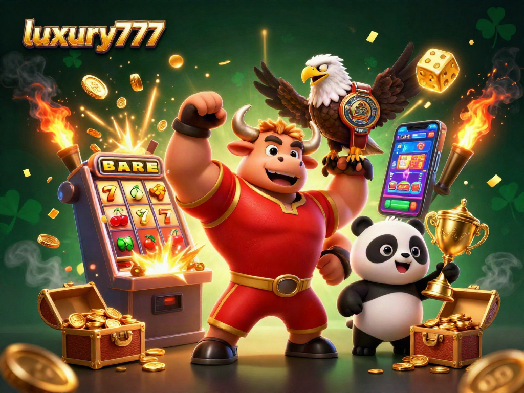 Menangkan jackpot dengan luxury777 dalam ilustrasi kartun 3D kasino yang meriah.