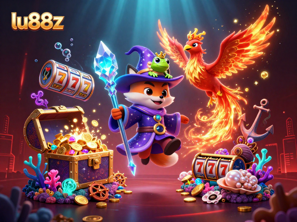 lu88z features enchanting wizard fox and phoenix amidst golden slot treasures.