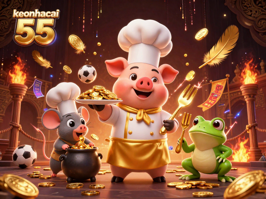 Engage with keonhacai 55 in an exciting sports betting scene featuring dynamic characters and gold