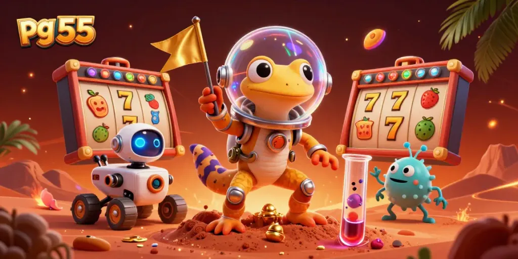 Engage with pg 55 casino games in a thrilling Martian setting with vibrant elements.