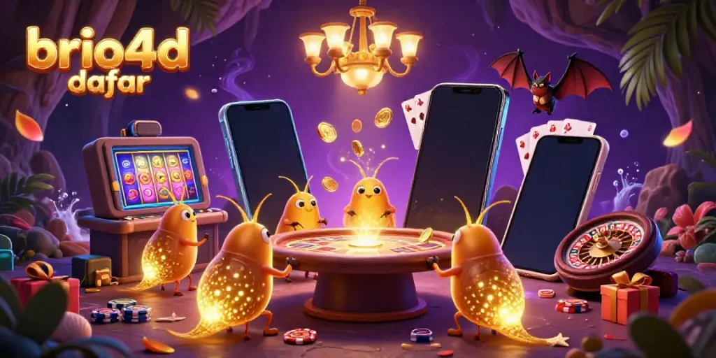 Experience the vibrant games at brio4d daftar with glowing creatures in a lively casino atmosphere.