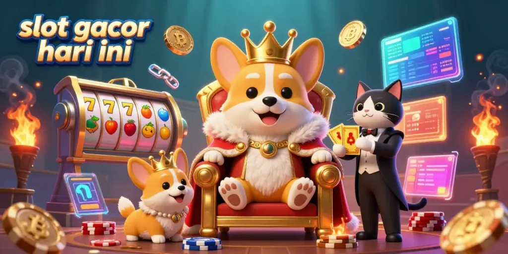 Experience the thrill of slot gacor hari ini with vibrant 3D illustrations featuring royal characters and dynamic casino elements.