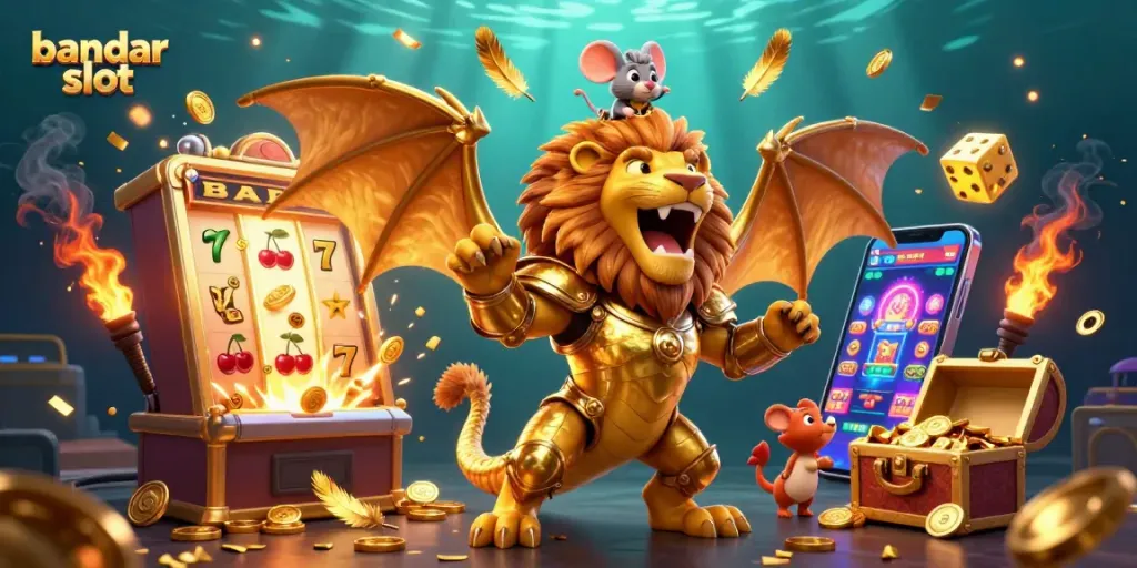 Bandar slot menghadirkan jackpot slot dengan kemewahan dan dramatisme dalam ilustrasi 3D.