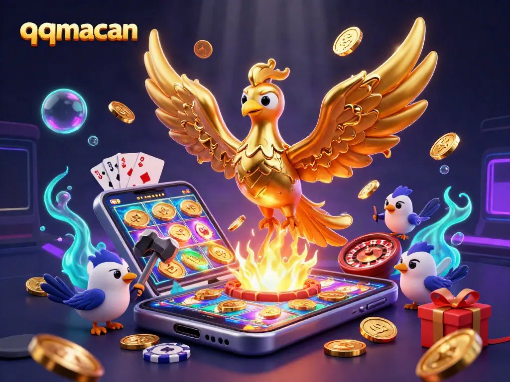 Spin vibrant slot games with qqmacan's golden phoenix and dynamic casino elements erupting in action