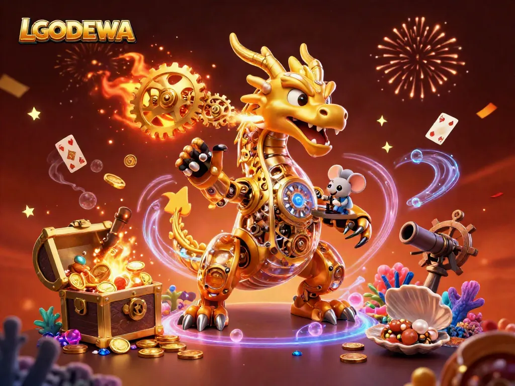 Experience the thrilling adventure in LGODEWA with a majestic dragon and treasure-themed elements.