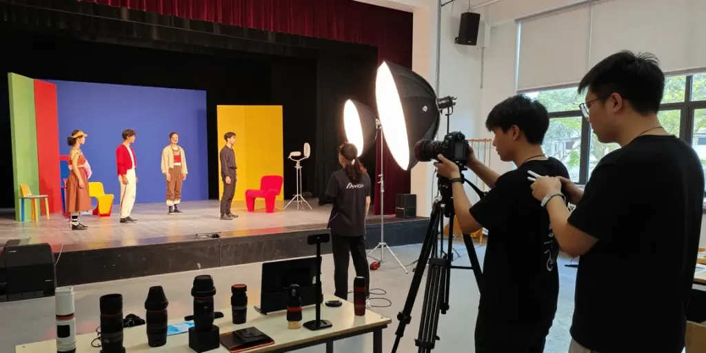 Workshop foto profesional Nusa88 dengan tim teater sedang berkolaborasi.