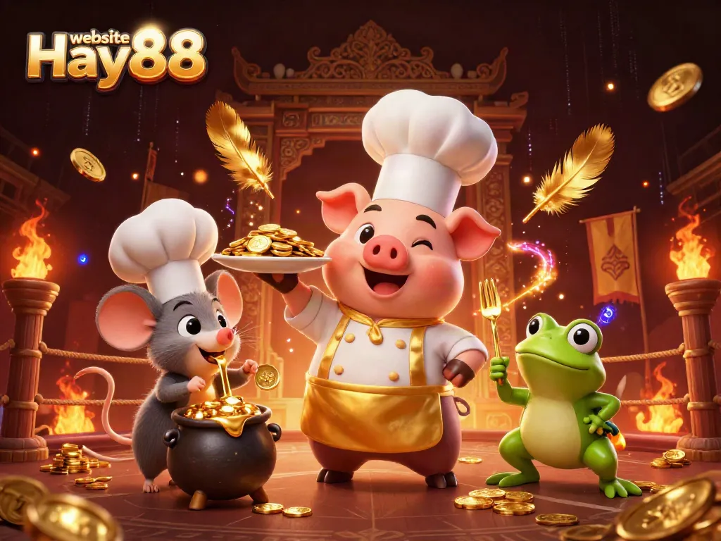 Experience exciting gaming at the website Hay88 with gold coins, colorful characters, and vibrant casino action.