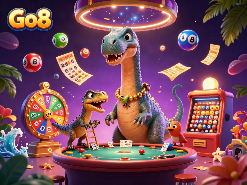Experience exciting Go8 gaming moments with a dinosaur-themed casino atmosphere.