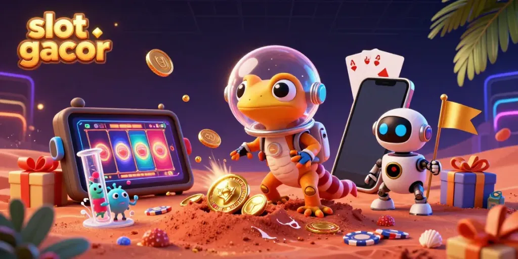 Mencoba keberuntungan di slot gacor dengan ponsel menampilkan permainan slot, menarik emas dari kasino luar angkasa.