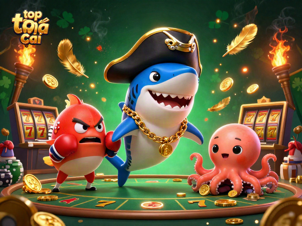 Experience top nhà cái with our exciting gambling scene featuring animated characters and casino elements.