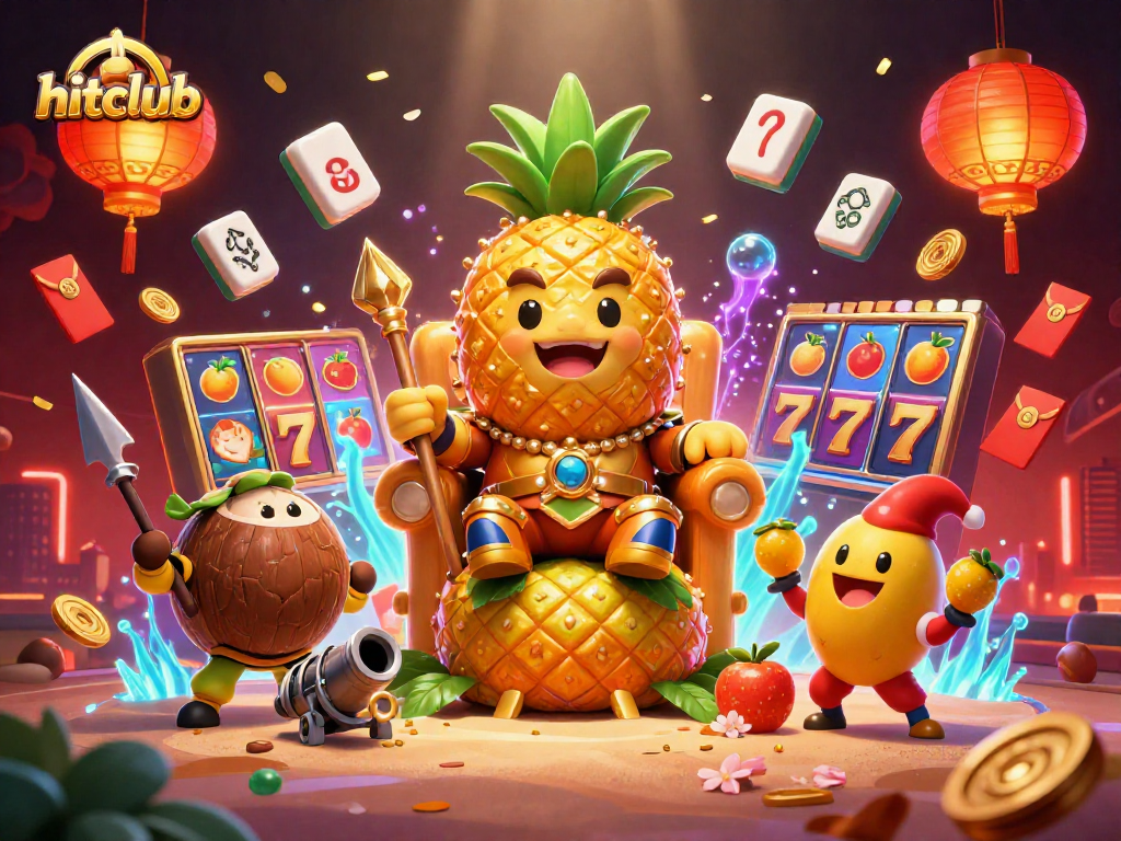 Experience hitclub’s vibrant casino scene with an ultra-detailed illustration featuring a playful pineapple king.