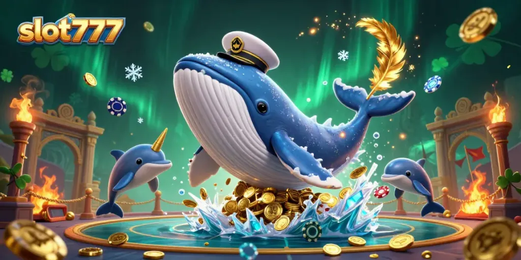 Slot777 menarik pemain dengan ilustrasi ceria bermain di lautan koin dalam suasana kasino yang menyenangkan.