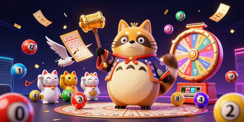 Play vibrant slot777 games with cheerful tanuki, crane samurai, and waving fortune cats.