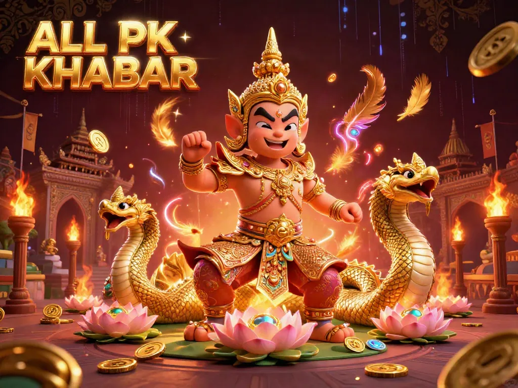 Engage with thrilling gameplay in ALL PK KHABAR's dynamic casino illustration featuring a golden guardian and betting excitement.