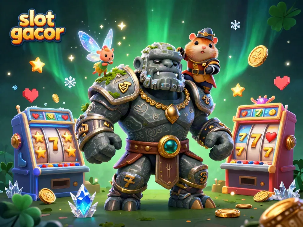 Experience the thrill of slot gacor with magical characters in a vibrant casino scene.
