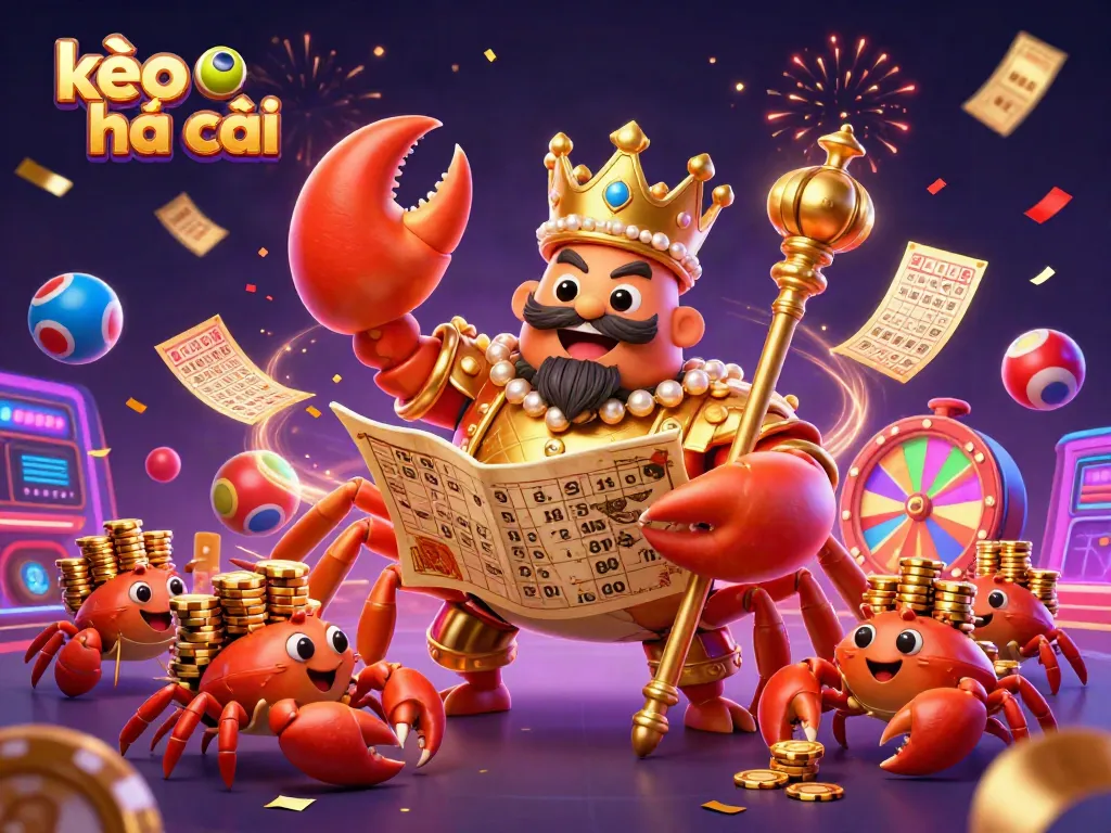 Join the excitement at kèo nhà cái with the majestic golden crab emperor celebrating in a lively casino scene.