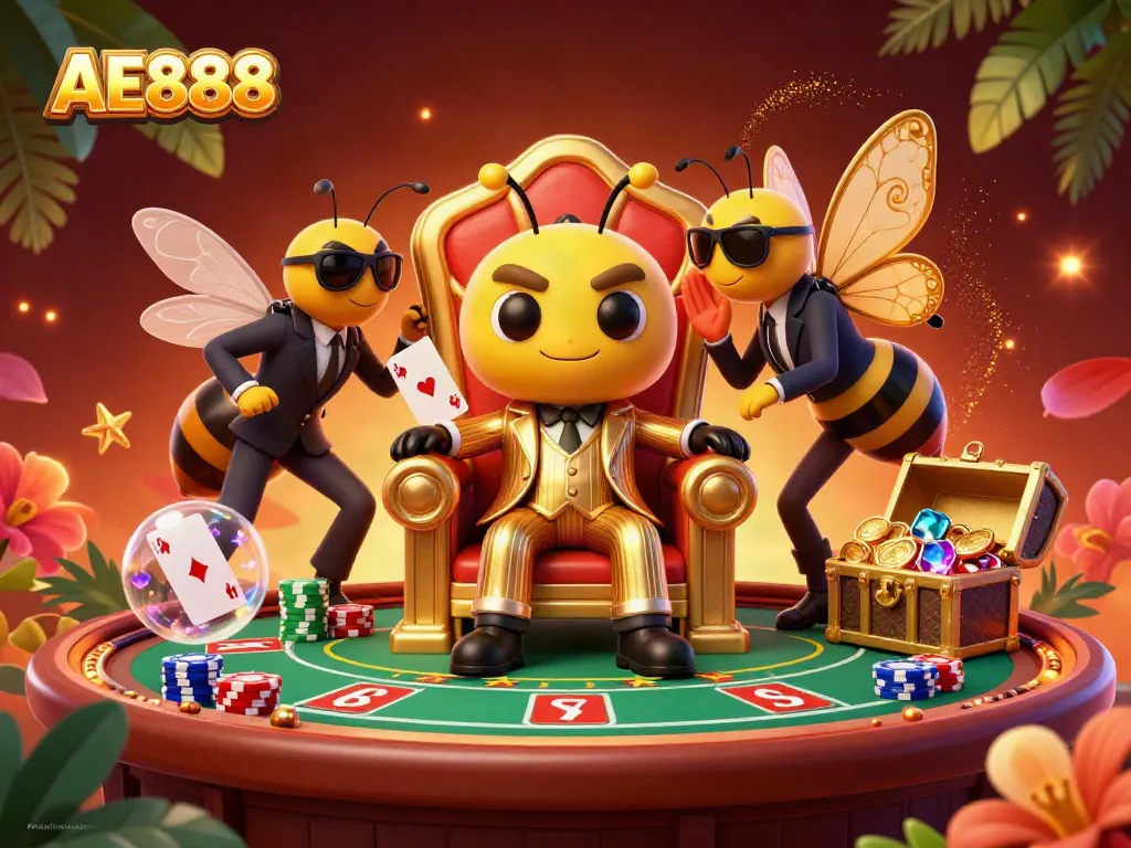 Engage in vibrant casino fun at AE888 with diverse games, gold coins, and glamorous characters.