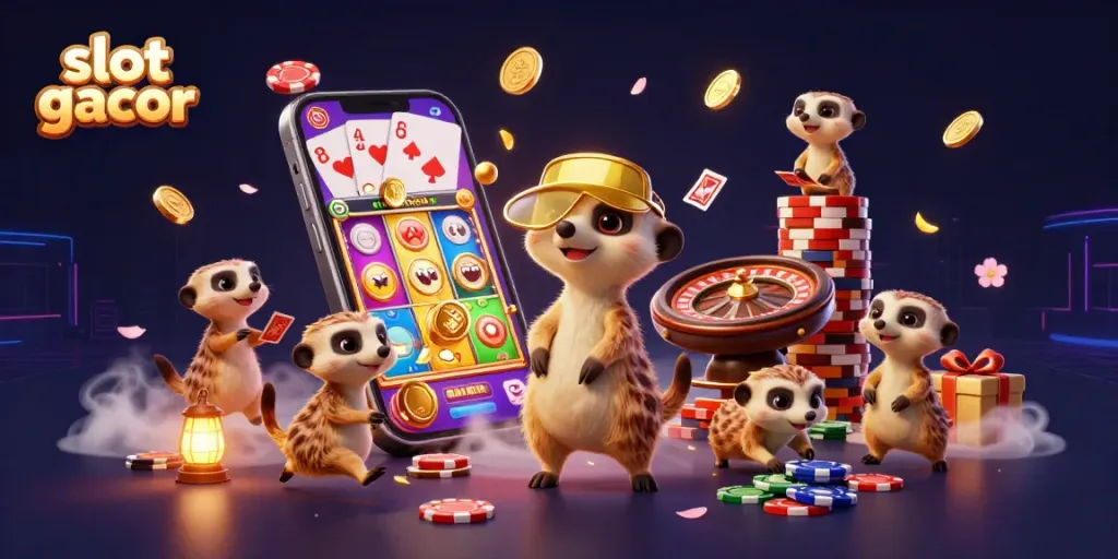 Experience thrilling slot gacor gameplay with animated meerkats and vibrant casino elements.
