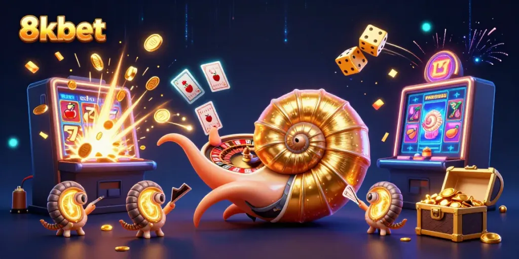 Experience the thrill of winning with 8xbet at a vibrant casino scene featuring slots and roulette.