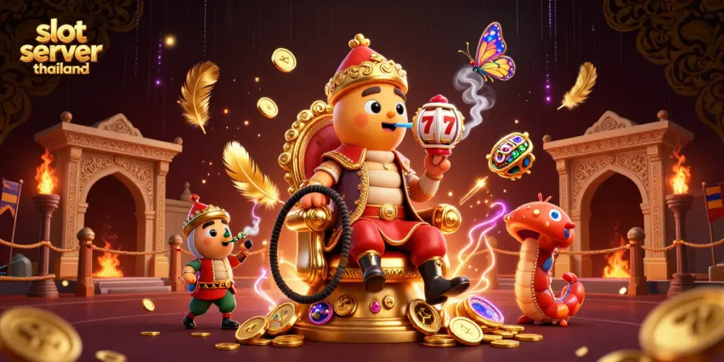 Engage in thrilling fun with slot server thailand, showcasing a magical 3D casino scene filled with dynamic symbols.
