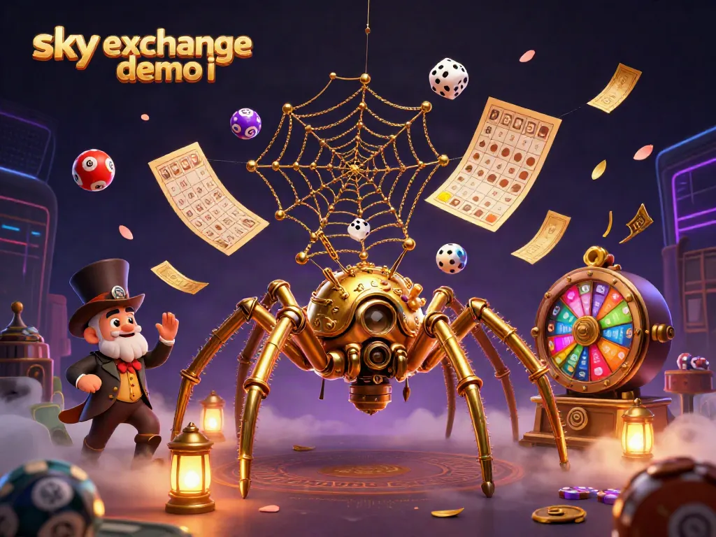 Engage with the thrilling sky exchange demo id as colorful lottery balls and golden tickets create a dynamic casino scene.