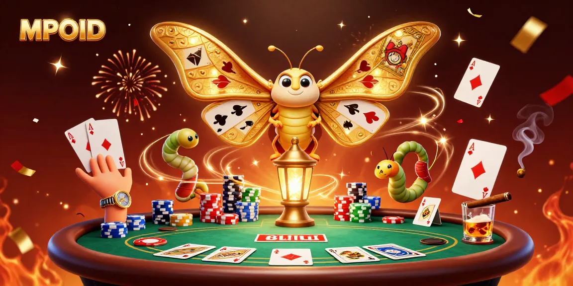 Experience high-stakes action with MPOID in a vibrant casino scene featuring poker elements.