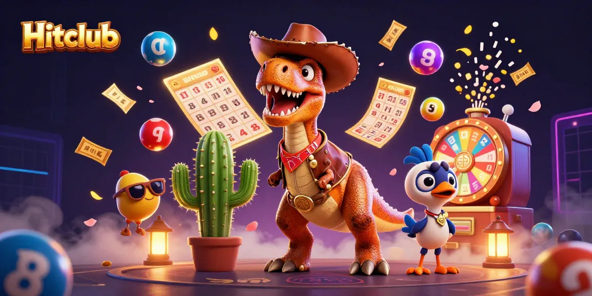 Engage with Hitclub's dynamic gaming scene featuring a cowboy dinosaur and lottery elements.