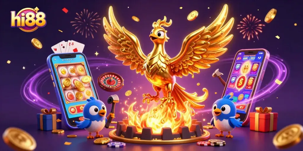 Experience the excitement of hi88 with a golden phoenix, showcasing exhilarating casino action.