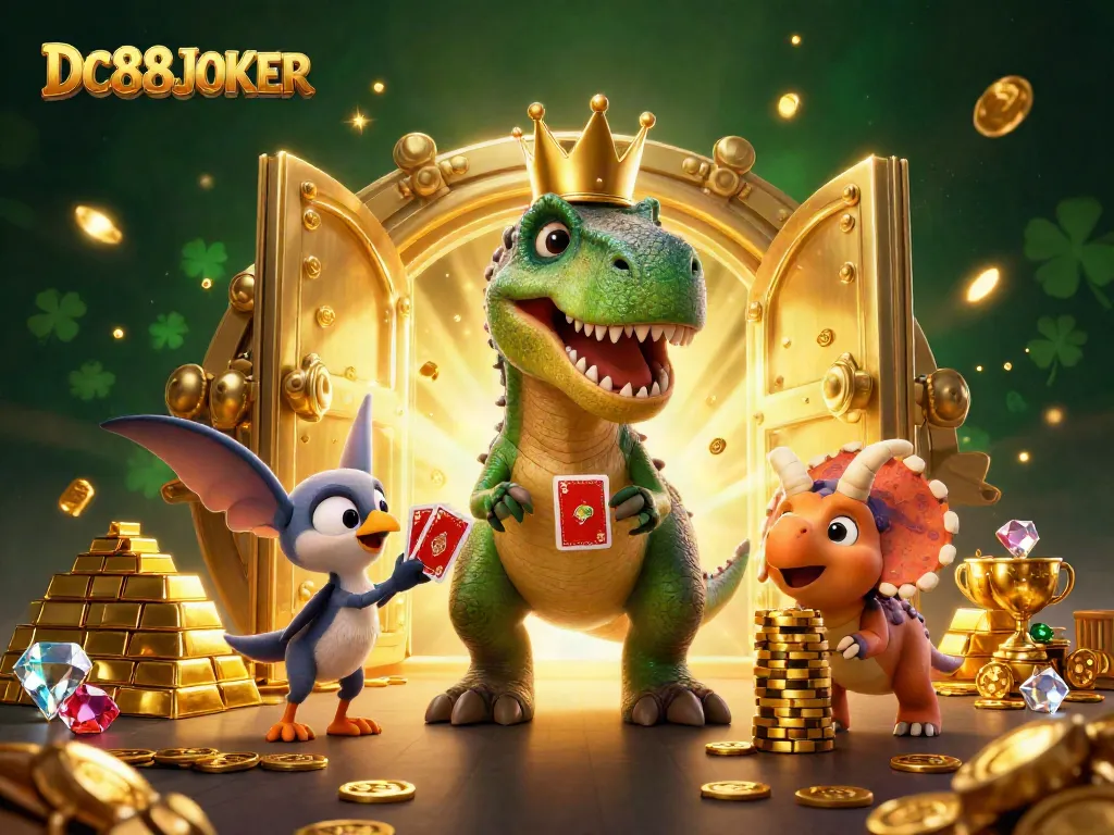 Engage with the action at DC88JOKER featuring cartoon dinosaurs in a dynamic casino scene.